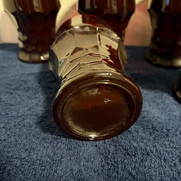 Vintage MCM Set Of Six 6 Ruby Red Anchor Hocking Georgian Honeycomb Tumblers USA - Picture 3 of 6